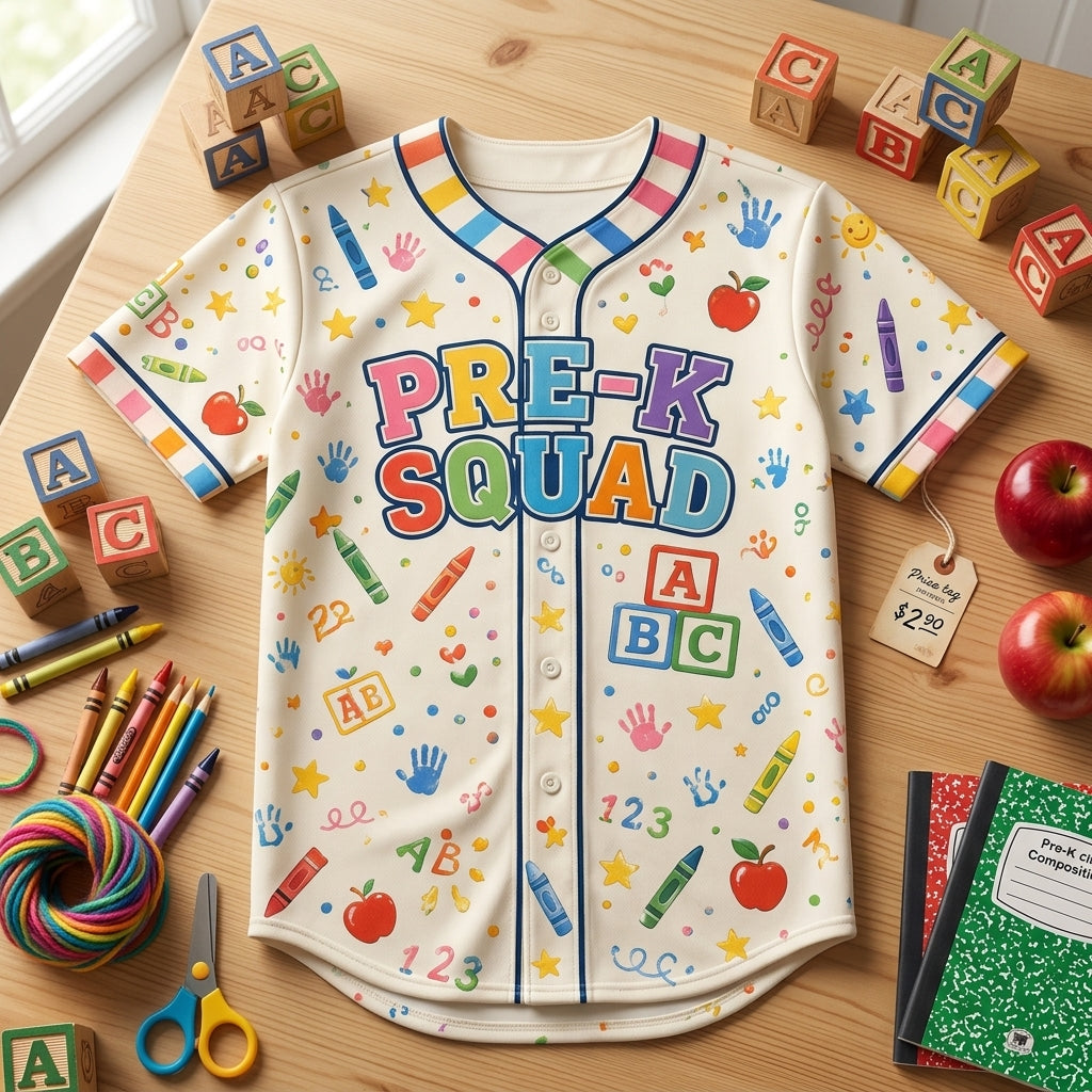 Personalized Pre-K Squad Baseball Jersey - Custom Name & Number Teacher Gift - Preschool Tiny Team Apparel