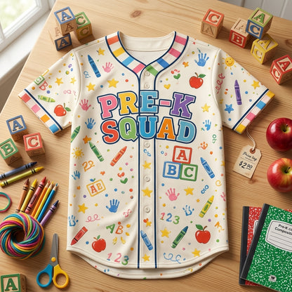 Personalized Pre-K Squad Baseball Jersey - Custom Name & Number Teacher Gift - Preschool Tiny Team Apparel