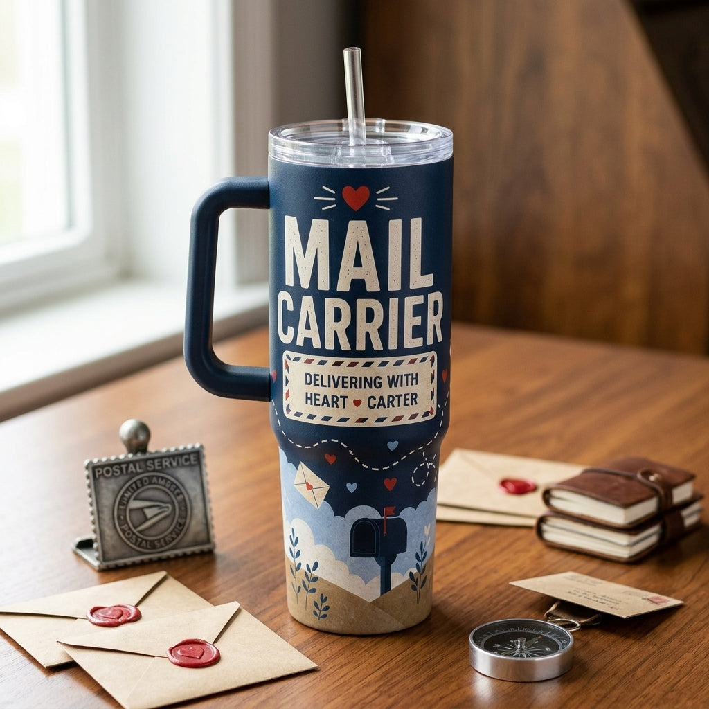 Personalized Mail Carrier 40oz Tumbler with Handle - Custom Name Postal Worker Gift