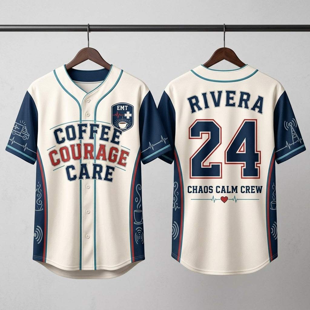 Personalized EMT Baseball Jersey - Custom Name & Number Coffee Courage Care First Responder Gift product view 3
