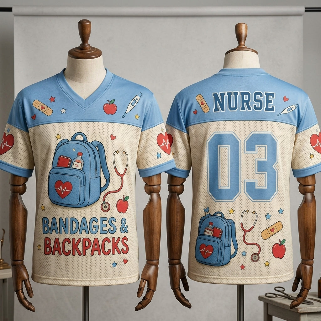 Personalized Nurse Football Jersey - Bandages and Backpacks Custom Name and Number Healthcare Apparel
