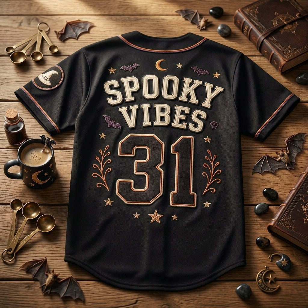 Personalized Witchy Coffee Club Baseball Jersey - Spooky Vibes Halloween Custom Name and Number Sportswear product view 5