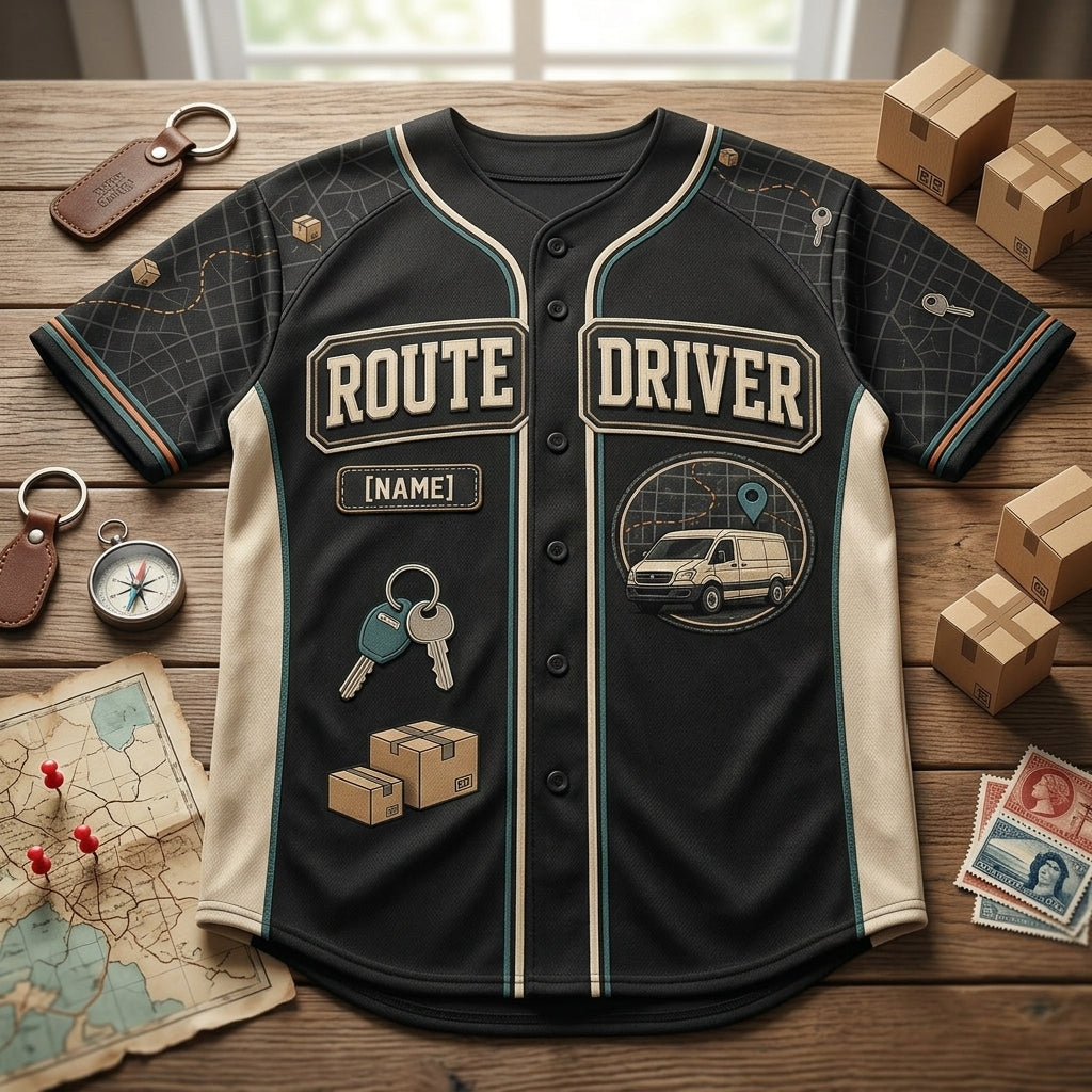 Personalized Route Driver Baseball Jersey - Custom Name Delivery Professional Gift Shirt - baseball jersey product view 4