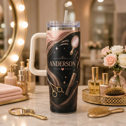 Personalized Chairside Magic Hairdresser 40oz Tumbler with Handle - Custom Name Gift for Stylists & Salon Pros - 40oz tumbler mockup 3