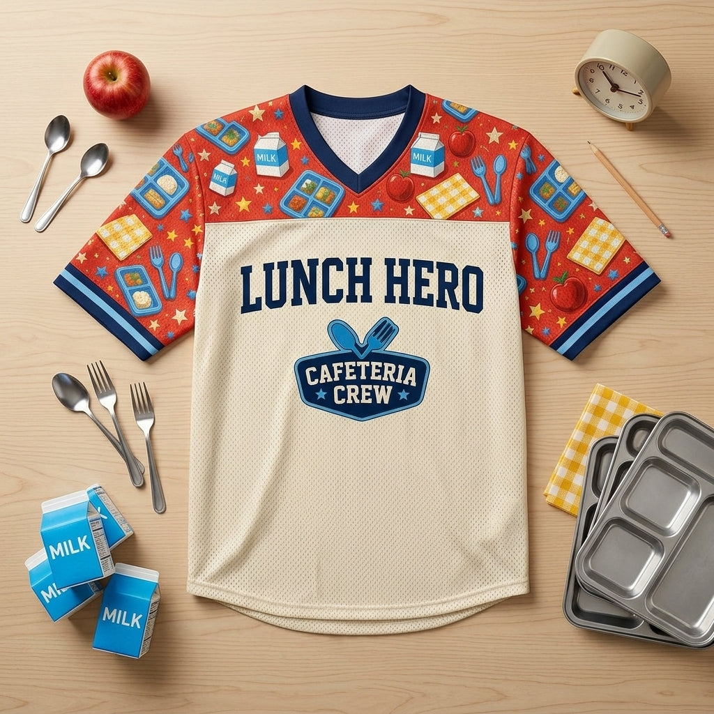 Personalized Lunch Hero Cafeteria Crew Football Jersey - Custom Name School Staff Appreciation Gift - football jersey product view 4