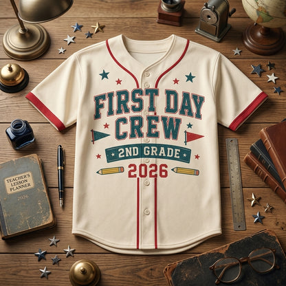 Personalized First Day Crew Baseball Jersey - Custom Name and Number - Custom Teacher Name and Grade School Shirt - Retro Back to School Outfit