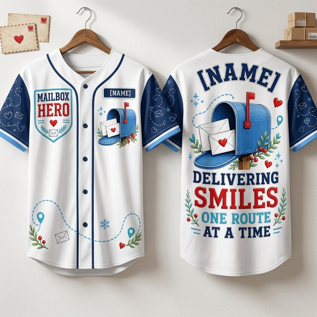 Personalized Mailbox Hero Baseball Jersey - Custom Name Postal Worker Gift - Delivering Smiles Mail Carrier Shirt - baseball jersey product view 3