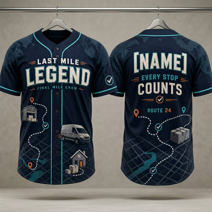 Personalized Last Mile Legend Baseball Jersey - Custom Name Delivery Driver Uniform for Couriers & Logistics Crew