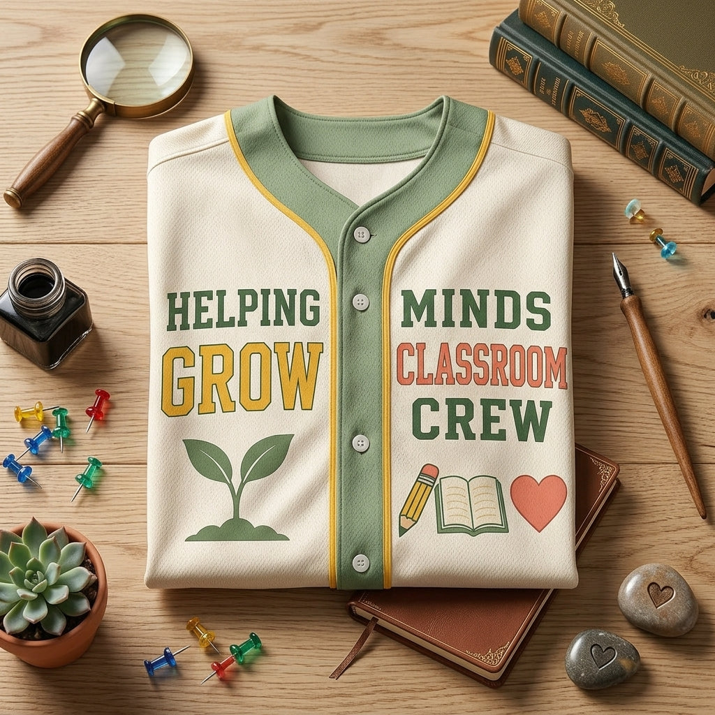 Personalized Helping Minds Grow Teacher Baseball Jersey - Custom Name Classroom Crew Sporty Shirt