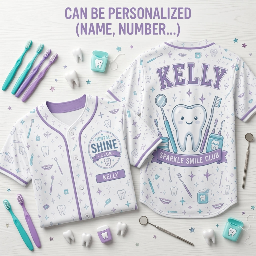 Personalized Dental Shine Club Baseball Jersey Custom Name Sparkle Smile Club Jersey for Dental Professionals