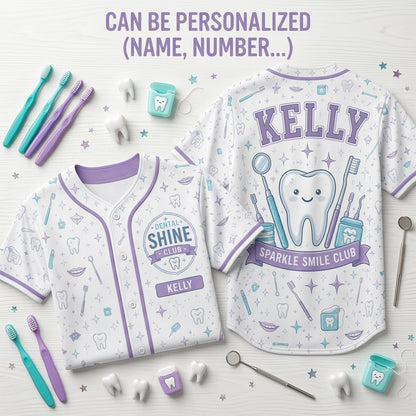 Personalized Dental Shine Club Baseball Jersey Custom Name Sparkle Smile Club Jersey for Dental Professionals