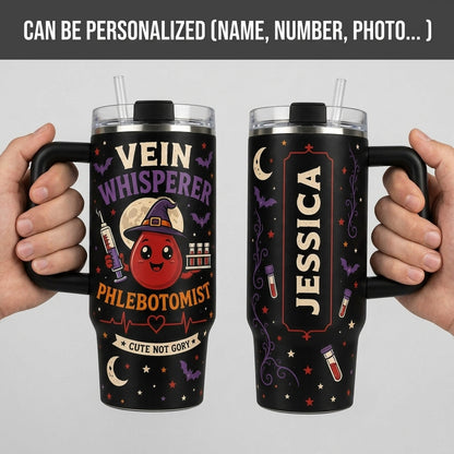 Personalized Vein Whisperer Phlebotomist 40oz Tumbler with Handle - Cute Not Gory Gift for Nurses & Lab Techs