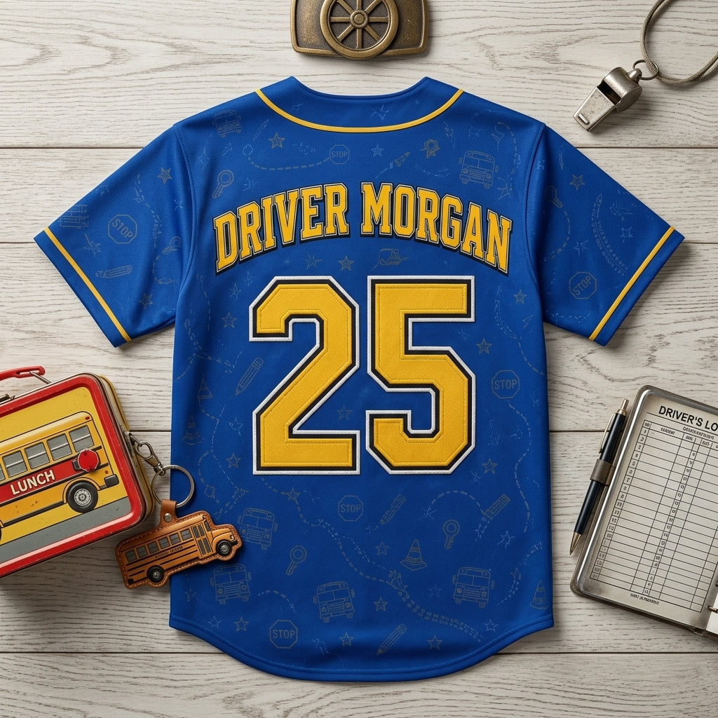 Personalized School Bus Driver Baseball Jersey - Custom Name and Number Best Driver On The Route