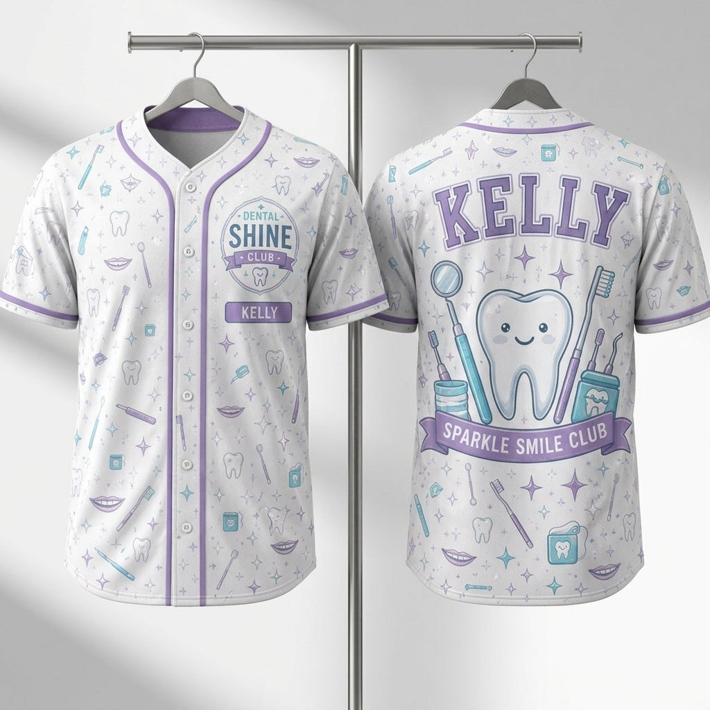 Personalized Dental Shine Club Baseball Jersey Custom Name Sparkle Smile Club Jersey for Dental Professionals