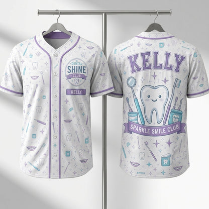 Personalized Dental Shine Club Baseball Jersey Custom Name Sparkle Smile Club Jersey for Dental Professionals