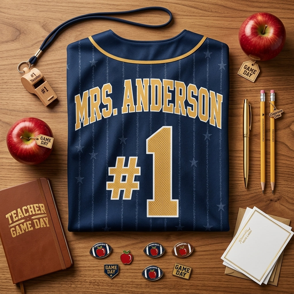 Personalized Teacher Game Day Baseball Jersey - Custom Name and Number School Spirit Shirt