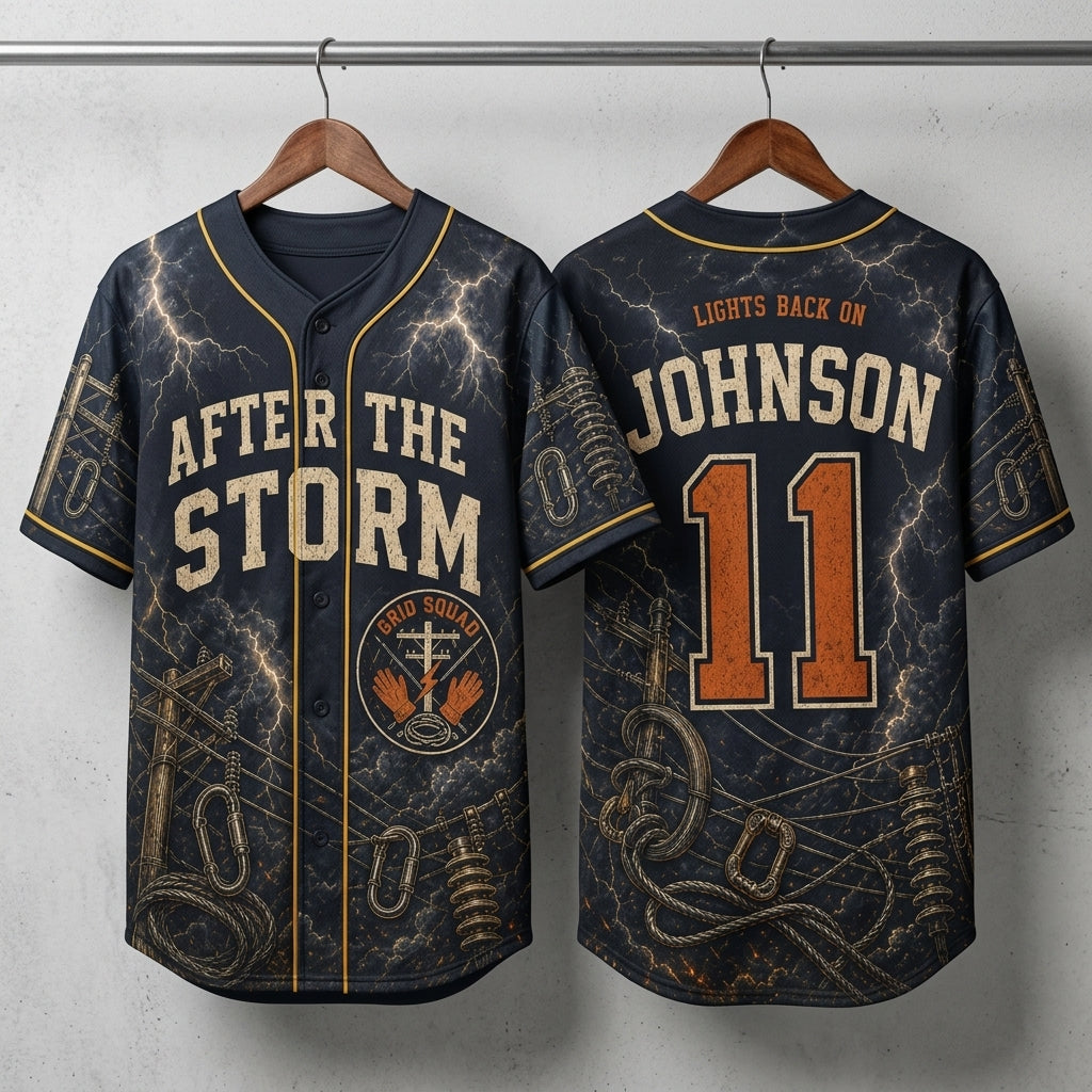 Personalized Lineman After The Storm Baseball Jersey - Custom Name & Number Grid Squad Electrical Worker Gift product view 3