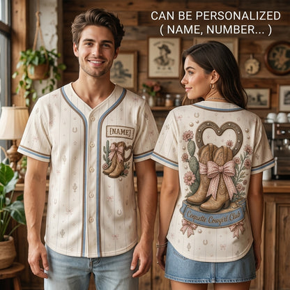 Personalized Coquette Cowgirl Club Baseball Jersey - Custom Name Western Aesthetic Cowgirl Boots & Bows