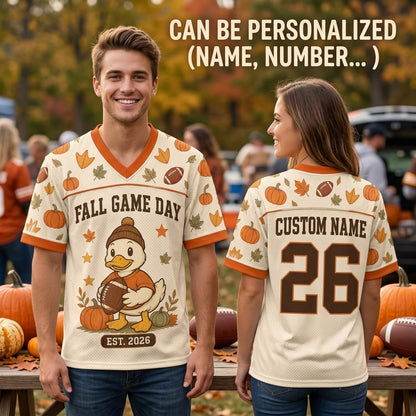 Personalized Fall Game Day Duck Football Jersey - Custom Name and Number Autumn Sports Apparel