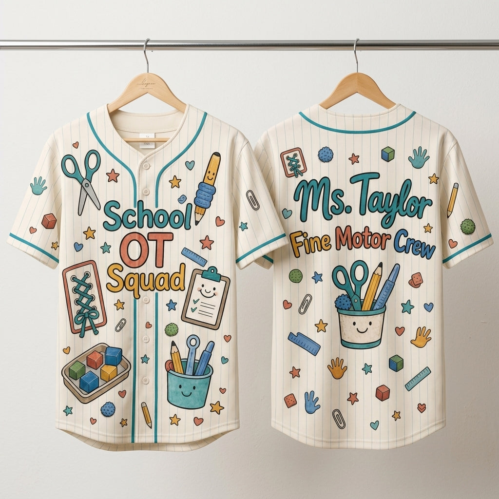 Personalized School OT Squad Baseball Jersey - Custom Name Occupational Therapist Fine Motor Crew Shirt