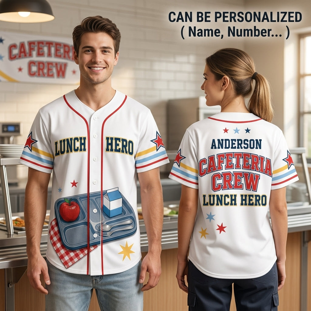 Personalized Lunch Hero Cafeteria Crew Baseball Jersey - Custom Name School Nutrition Staff Appreciation Uniform - baseball jersey product view 2