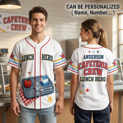 Personalized Lunch Hero Cafeteria Crew Baseball Jersey - Custom Name School Nutrition Staff Appreciation Uniform - baseball jersey product view 2