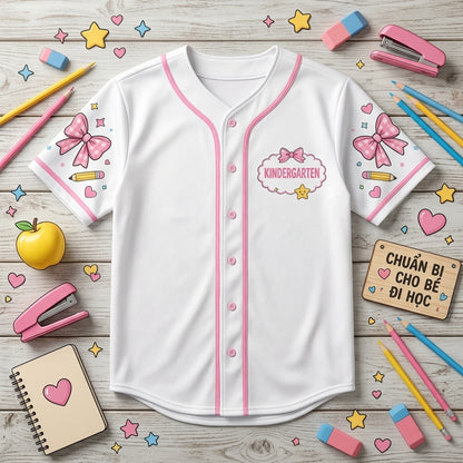 Personalized First Day Vibes Baseball Jersey - Custom Kindergarten Back to School Shirt - Pink Bow Coquette Outfit