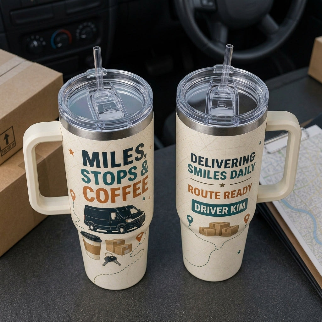 Personalized Delivery Driver 40oz Tumbler with Handle - Custom Name Route Ready Courier Gift