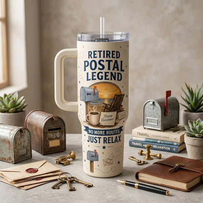 Personalized Retired Postal Legend 40oz Tumbler with Handle - Custom Name Mail Carrier Retirement Gift
