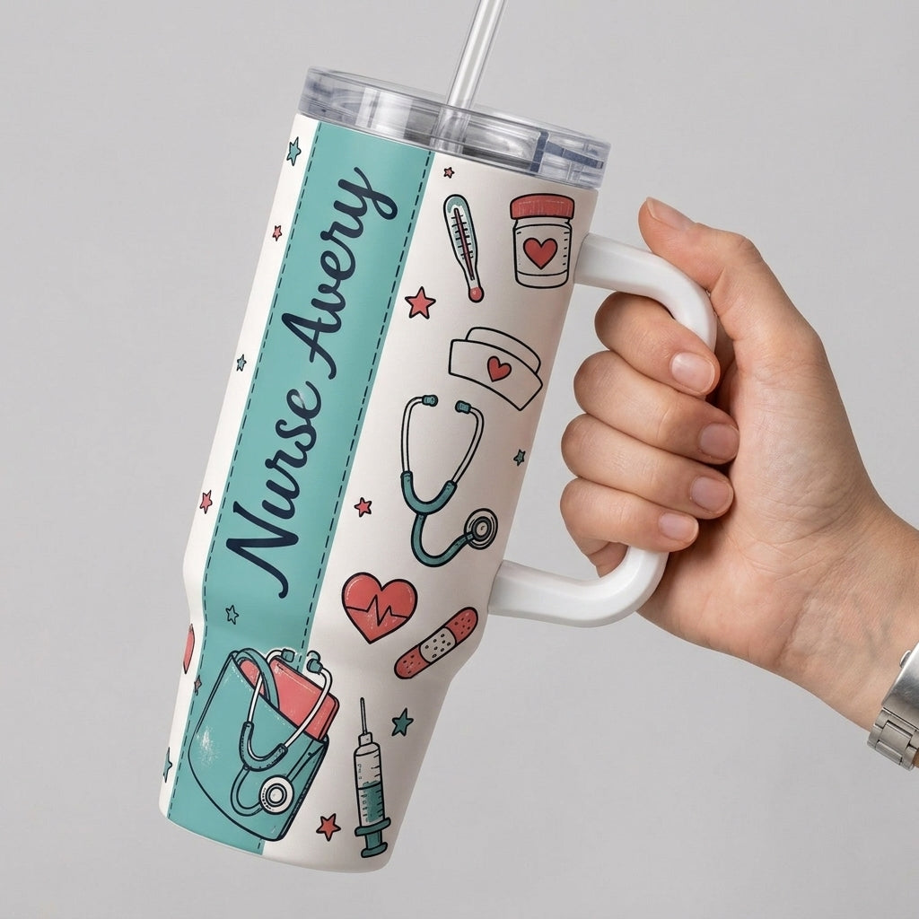 Personalized Nurse Life 40oz Tumbler with Handle - Custom Name Healthcare Gift for Nurses & Nursing Students