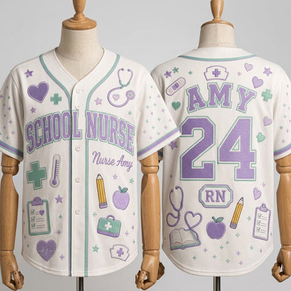 Personalized School Nurse Baseball Jersey - Custom Name & Number RN Gift