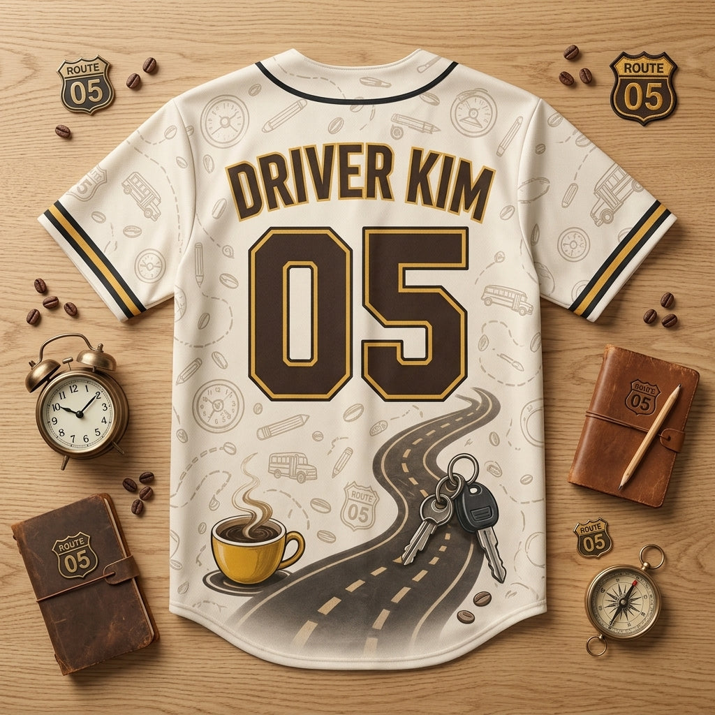Personalized School Bus Driver Baseball Jersey - Custom Name & Number Coffee and Chaos Shirt