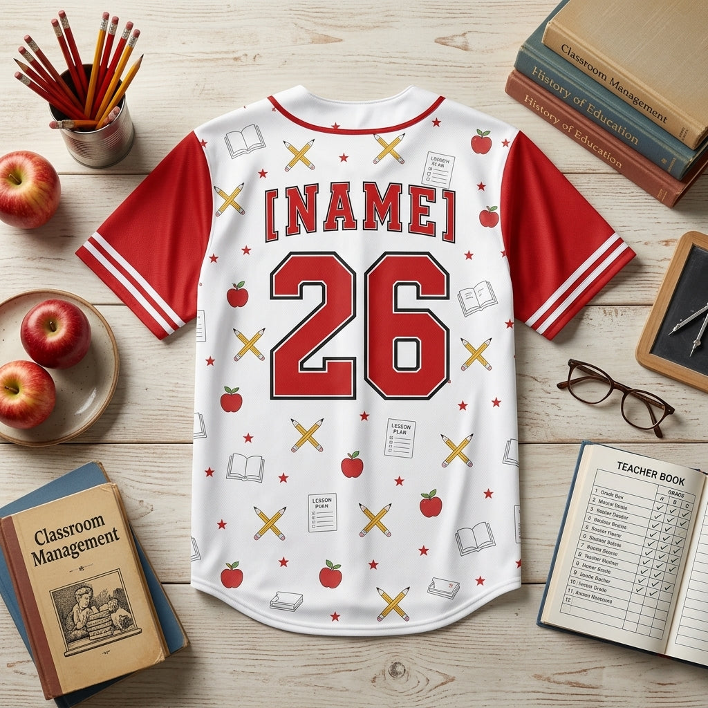 Personalized Classroom MVP Teacher Baseball Jersey - Custom Name and Number School Spirit Shirt