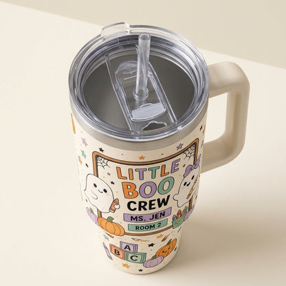 Personalized Little Boo Crew Teacher Halloween 40oz Tumbler with Handle - Custom Name & Room
