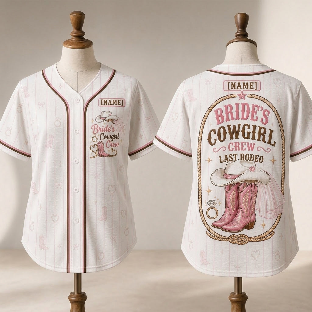 Personalized Bride's Cowgirl Crew Last Rodeo Baseball Jersey - Custom Name Western Bachelorette Party Outfit