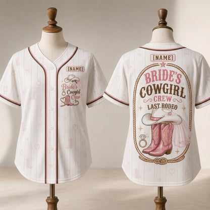 Personalized Bride's Cowgirl Crew Last Rodeo Baseball Jersey - Custom Name Western Bachelorette Party Outfit