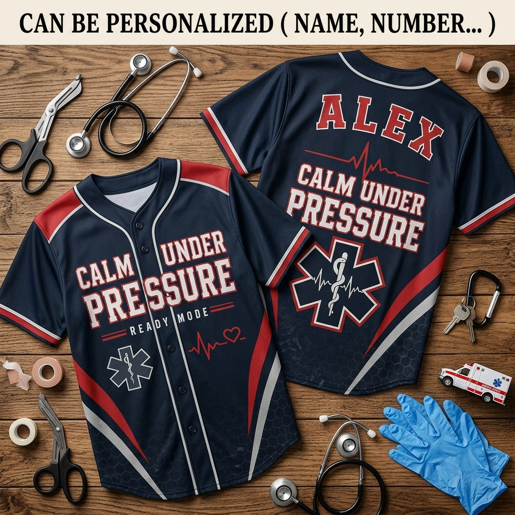 Personalized EMS Paramedic Baseball Jersey - Custom Name Calm Under Pressure First Responder Athletic Shirt