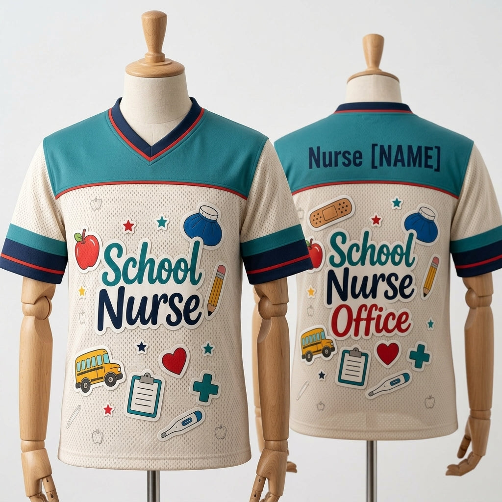 Personalized School Nurse Office Football Jersey - Custom Name Healthcare Professional Mesh Athletic Shirt