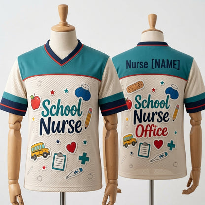 Personalized School Nurse Office Football Jersey - Custom Name Healthcare Professional Mesh Athletic Shirt