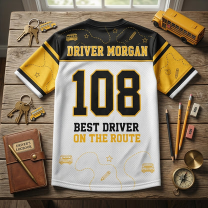 Personalized School Bus Driver Football Jersey - Custom Name & Number Route Squad Mesh Jersey