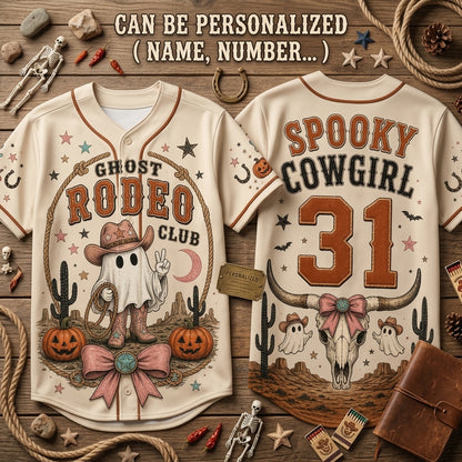 Personalized Spooky Cowgirl Ghost Rodeo Club Baseball Jersey - Custom Name & Number Halloween Western Outfit
