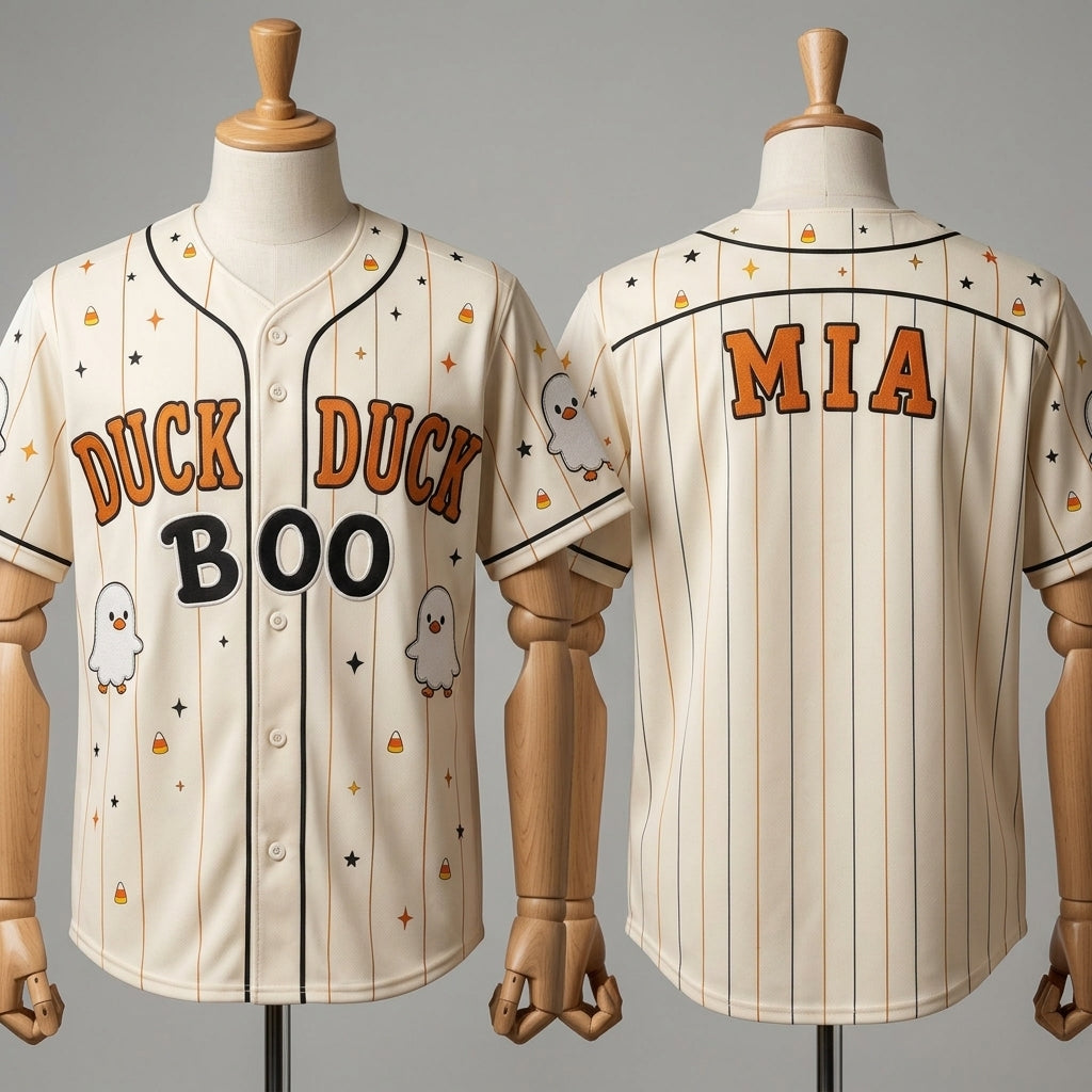 Personalized Duck Duck Boo Halloween Baseball Jersey - Custom Ghost Duck Name Sporty Shirt