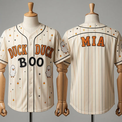 Personalized Duck Duck Boo Halloween Baseball Jersey - Custom Ghost Duck Name Sporty Shirt