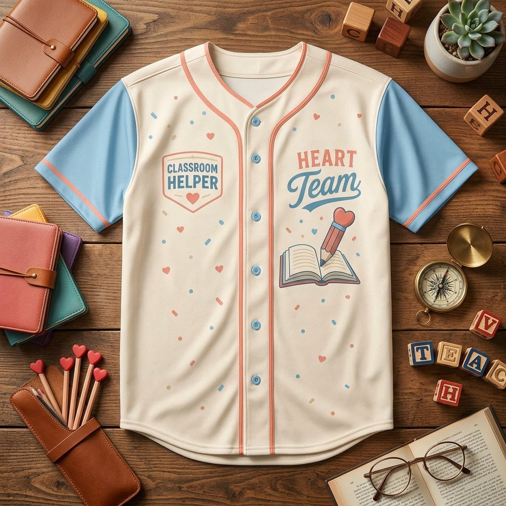 Personalized Classroom Helper Baseball Jersey - Custom Name Heart Team Teacher Gift