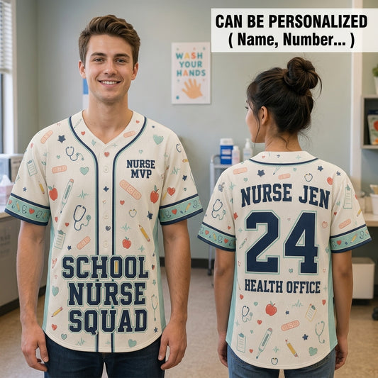 Personalized School Nurse Squad Baseball Jersey - Custom Nurse Name and Number Health Office Uniform