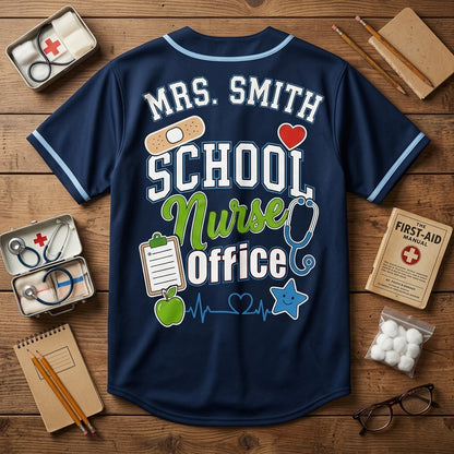 Personalized School Nurse Baseball Jersey - Custom Name Navy Blue Athletic Shirt for School Health Staff - baseball jersey product view 5