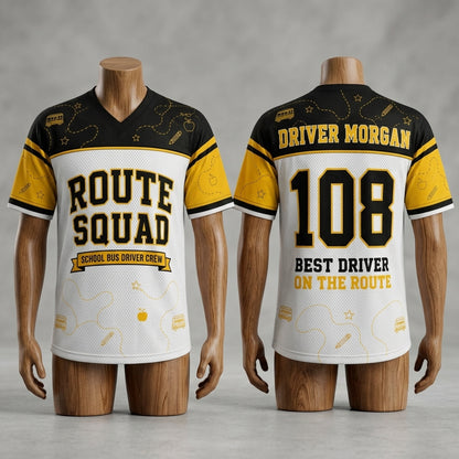 Personalized School Bus Driver Football Jersey - Custom Name & Number Route Squad Mesh Jersey