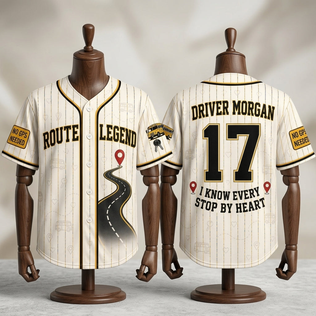 Personalized School Bus Driver Baseball Jersey - Custom Name & Number Route Legend Driver Shirt