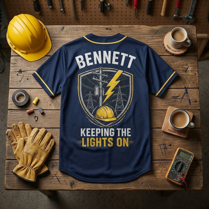 Personalized Lineman Baseball Jersey - Custom Name Grid Hero Electrical Worker Apparel Gift