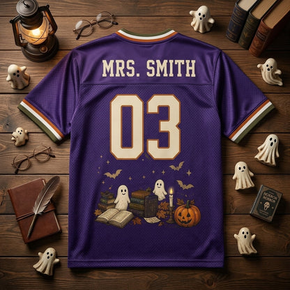 Personalized Booked For Halloween Football Jersey - Custom Name & Number Librarian Teacher Spooky Sporty Shirt
